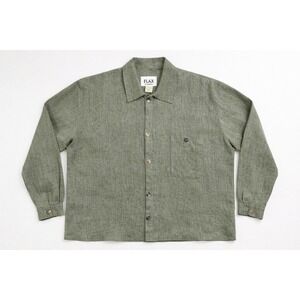 Vintage FLAX by Angelheart Linen Oversized Button Down Shirt Lagenlook Green Med